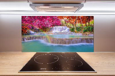 Spatscherm keuken Waterval in het bos