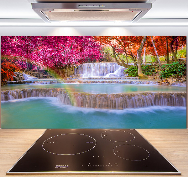 Spatscherm keuken Waterval in het bos