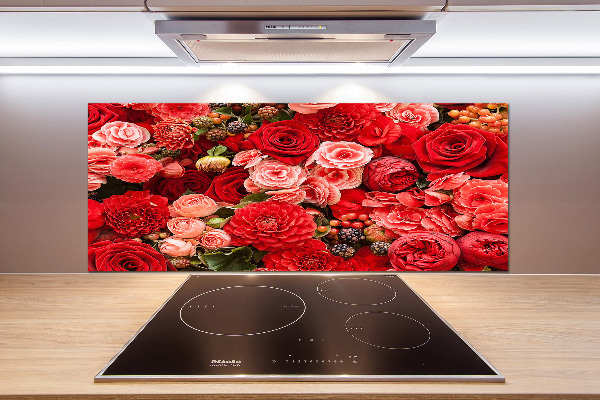 Spatscherm keuken Rode bloemen