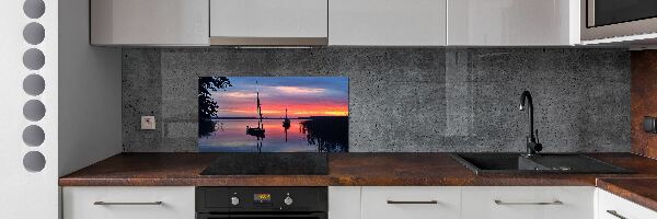 Glazen achterwand keuken Zeilboten bij zonsondergang
