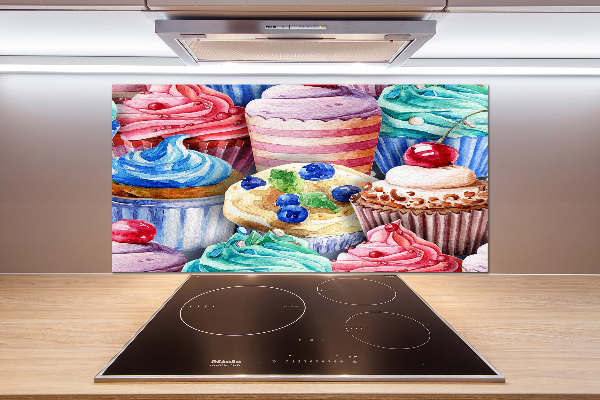 Glazen achterwand keuken Kleurrijke cupcakes