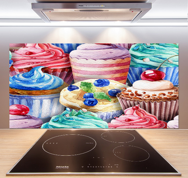 Glazen achterwand keuken Kleurrijke cupcakes