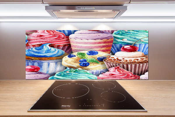 Glazen achterwand keuken Kleurrijke cupcakes