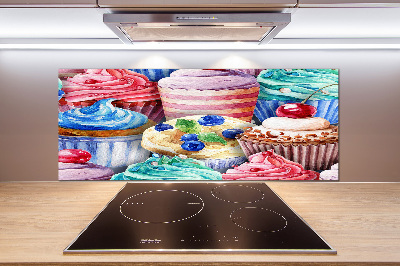 Glazen achterwand keuken Kleurrijke cupcakes
