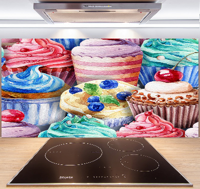 Glazen achterwand keuken Kleurrijke cupcakes