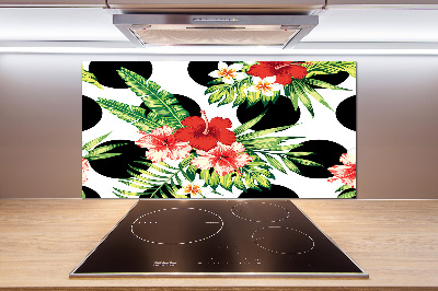 Spatscherm keuken Hawaiiaanse bloemen
