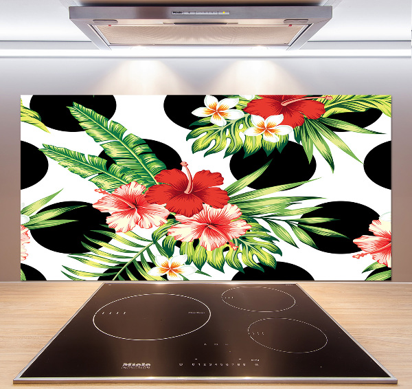 Spatscherm keuken Hawaiiaanse bloemen