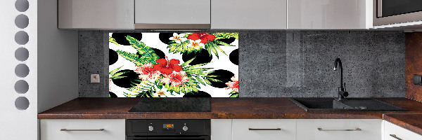 Spatscherm keuken Hawaiiaanse bloemen