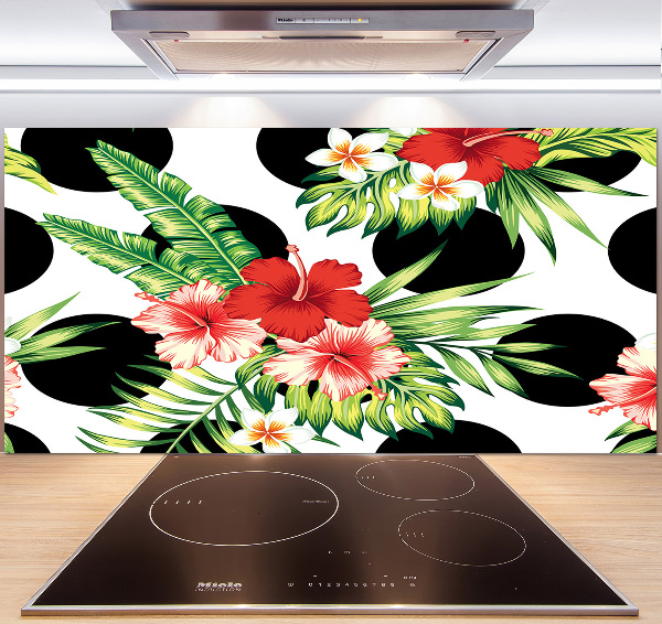 Spatscherm keuken Hawaiiaanse bloemen