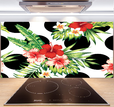 Spatscherm keuken Hawaiiaanse bloemen