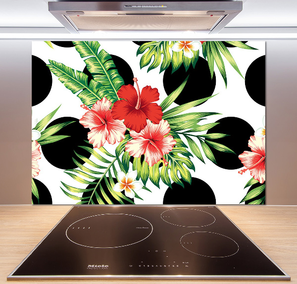 Spatscherm keuken Hawaiiaanse bloemen