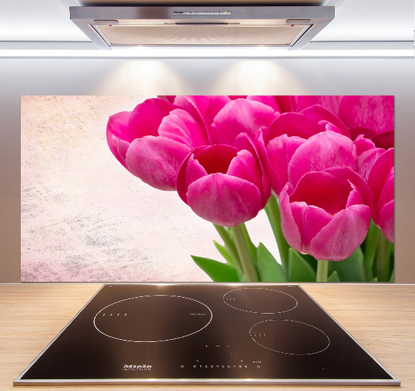 Glazen achterwand keuken Roze tulpen