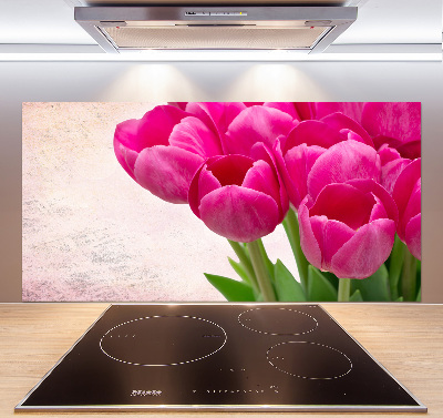 Glazen achterwand keuken Roze tulpen