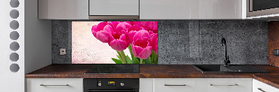 Glazen achterwand keuken Roze tulpen