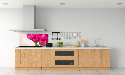 Glazen achterwand keuken Roze tulpen