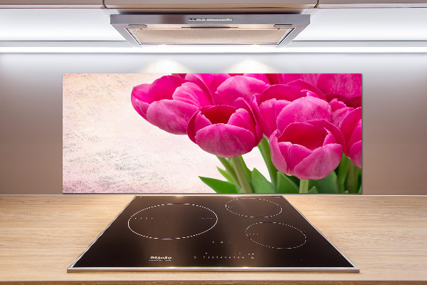 Glazen achterwand keuken Roze tulpen