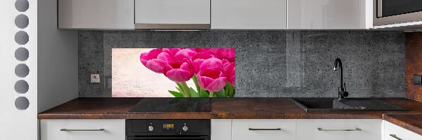Glazen achterwand keuken Roze tulpen