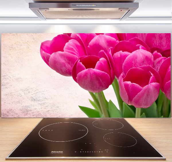 Glazen achterwand keuken Roze tulpen