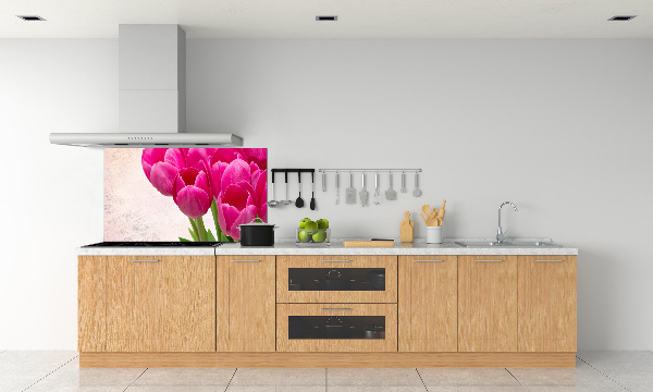 Glazen achterwand keuken Roze tulpen