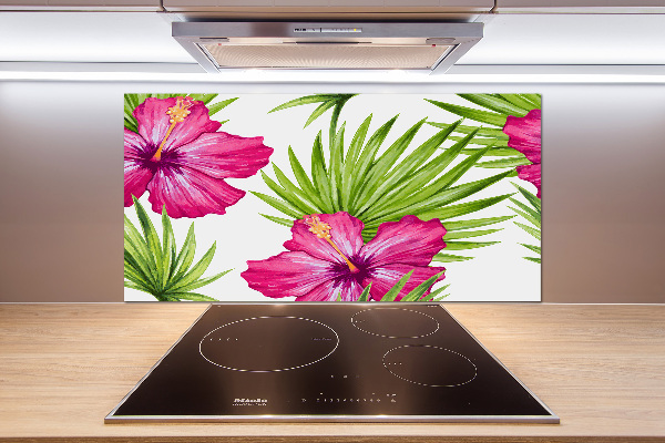 Glazen achterwand keuken Hawaiiaanse bloemen