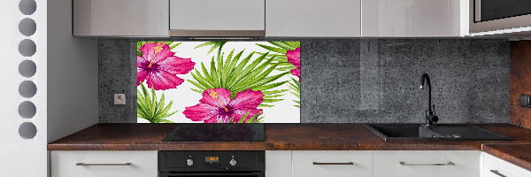 Glazen achterwand keuken Hawaiiaanse bloemen