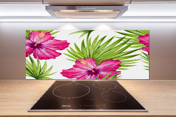 Glazen achterwand keuken Hawaiiaanse bloemen