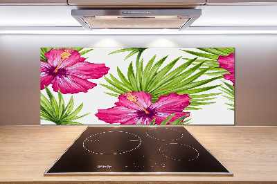 Glazen achterwand keuken Hawaiiaanse bloemen