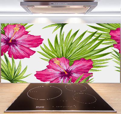 Glazen achterwand keuken Hawaiiaanse bloemen