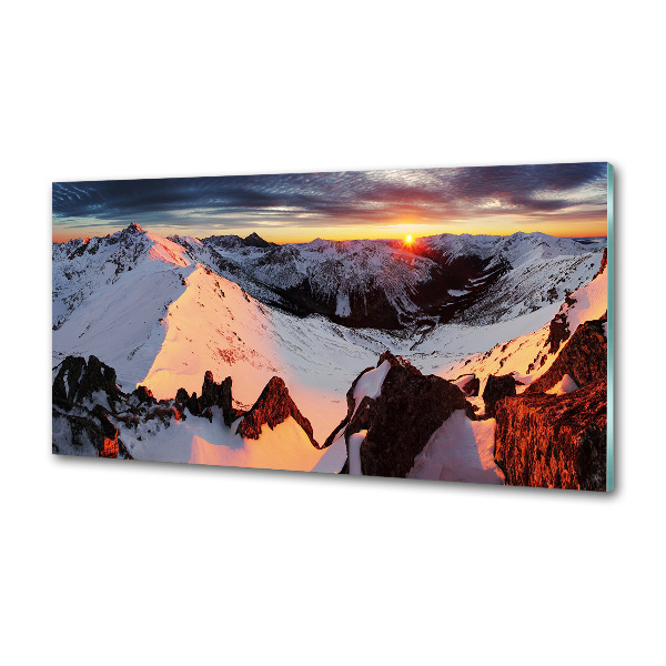 Glazen achterwand keuken Bergen in de winter