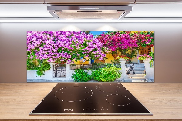 Glazen achterwand keuken Huis met bougainvillea