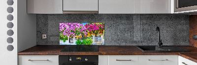 Glazen achterwand keuken Huis met bougainvillea