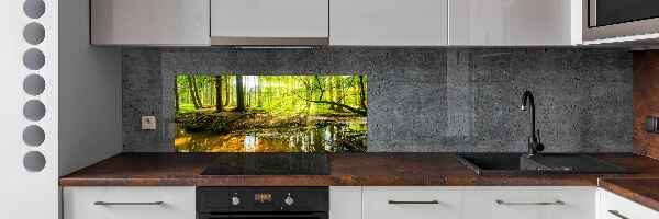 Spatscherm keuken Een vijver in het bos