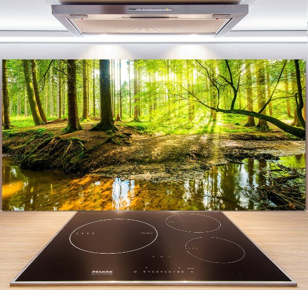 Spatscherm keuken Een vijver in het bos