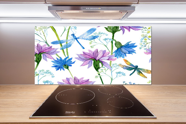 Keuken achterwand Bloemen en libellen