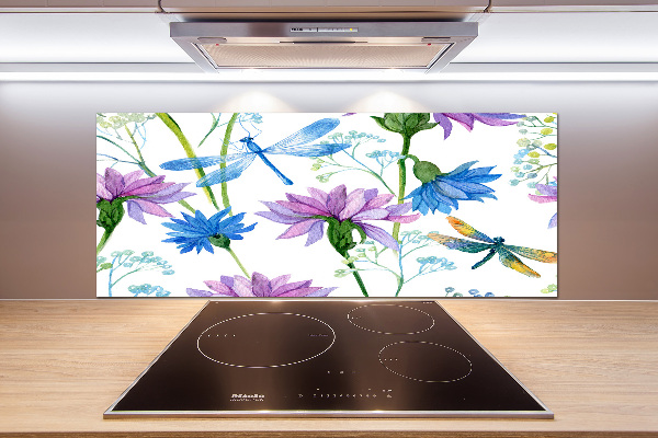 Keuken achterwand Bloemen en libellen