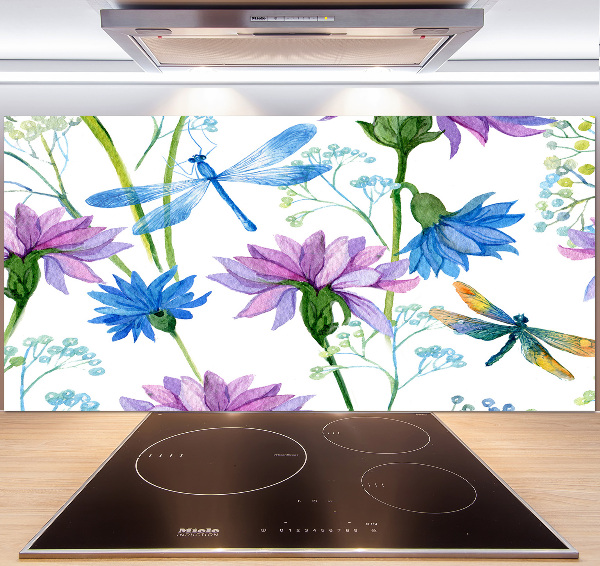 Keuken achterwand Bloemen en libellen