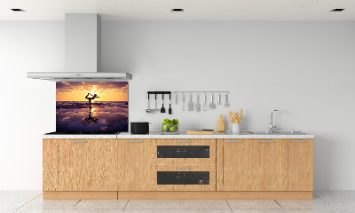 Achterwand keuken Yoga op het strand
