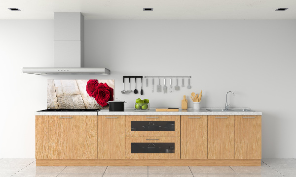 Spatplaat keuken Rozen op hout