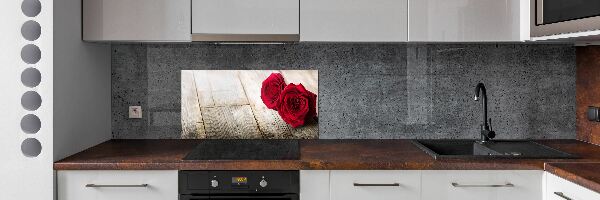 Spatplaat keuken Rozen op hout