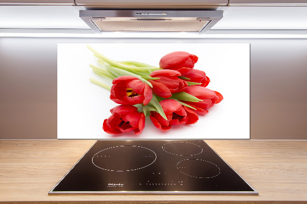 Glazen achterwand keuken Rode tulpen