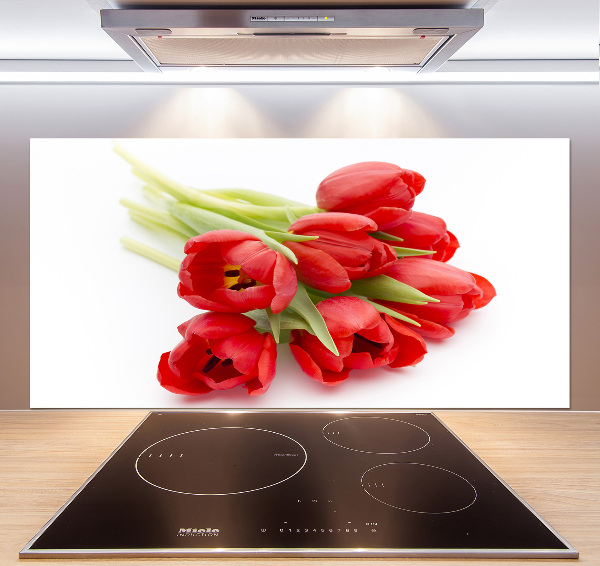 Glazen achterwand keuken Rode tulpen
