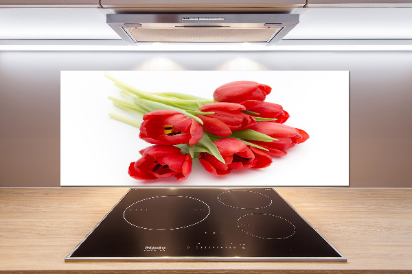 Glazen achterwand keuken Rode tulpen