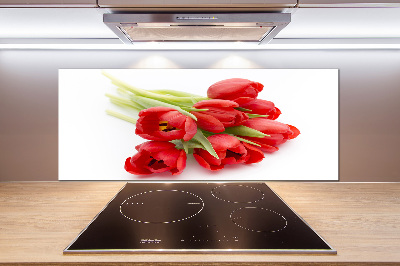 Glazen achterwand keuken Rode tulpen