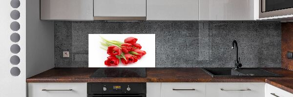 Glazen achterwand keuken Rode tulpen