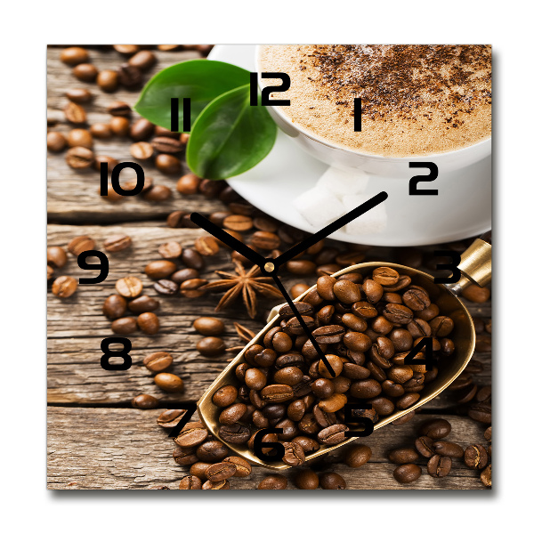 Vierkante glazen wandklok Koffie