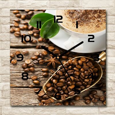 Vierkante glazen wandklok Koffie