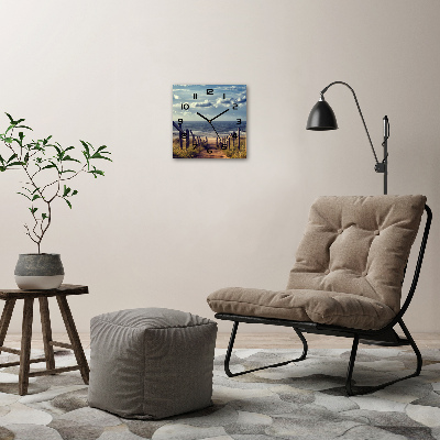 Vierkante glazen wandklok Pad naar het strand