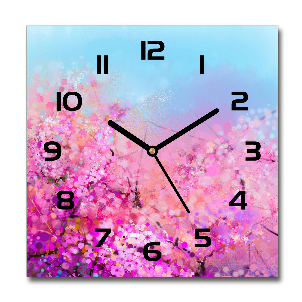 Vierkante glas klok Kersenbloesems