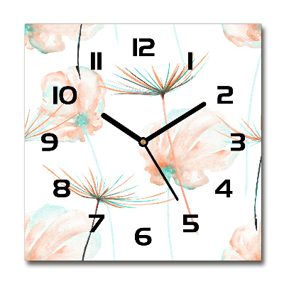 Vierkante glazen wandklok Paardebloem