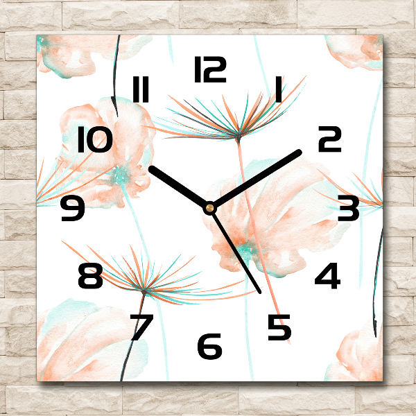 Vierkante glazen wandklok Paardebloem